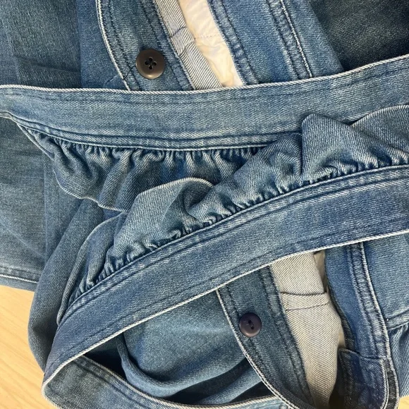 Sezane Rosario Denim Jean Overalls Ruffle Jumpsuit 38 - Picture 12 of 13